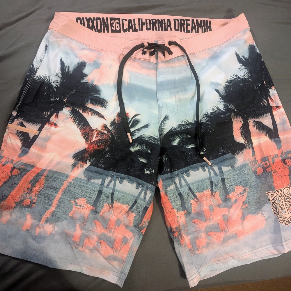 DIXXON Tropical Vibes Men's Swim Shorts - Pink and Blue